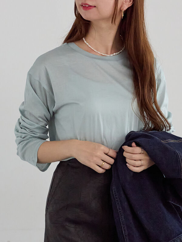 シルケット天竺ロングスリーブTee(オフホワイト/グレー/ブラック/ブルー)|Te chichi(テチチ)通販