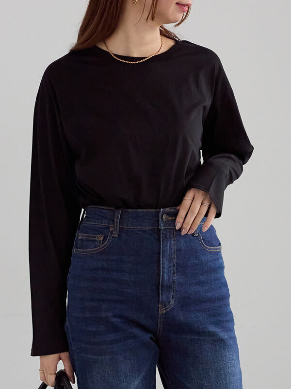 シルケット天竺ロングスリーブTee(ブラック)|Te chichi(テチチ)通販