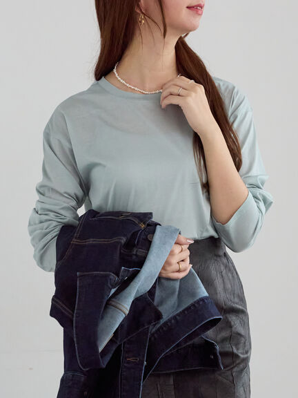 シルケット天竺ロングスリーブTee(オフホワイト/グレー/ブラック/ブルー)|Te chichi(テチチ)通販