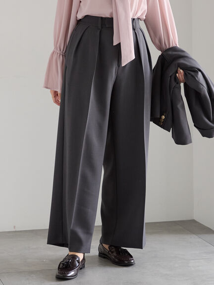 ワイドスラックス(セットアップ可)《2025Autumn catalog vol.2 item》(チャコールグレー/ベージュ)|Te chichi(テチチ)通販