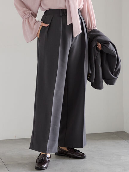 ワイドスラックス(セットアップ可)《2025Autumn catalog vol.2 item》(チャコールグレー/ベージュ)|Te chichi(テチチ)通販