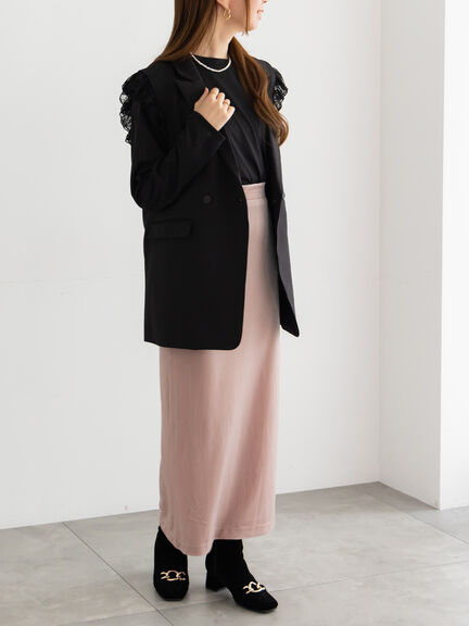 ベロアナロースカート《2025Autumn catalog vol.2 item》(グレー/ピンク/ネイビー)|Te chichi(テチチ)通販