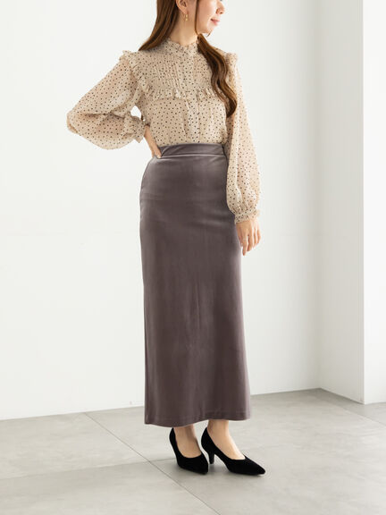 ベロアナロースカート《2025Autumn catalog vol.2 item》(グレー/ピンク/ネイビー)|Te chichi(テチチ)通販