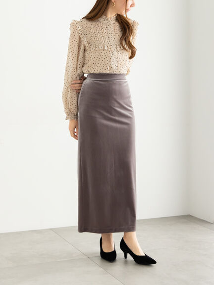 ベロアナロースカート《2025Autumn catalog vol.2 item》(グレー/ピンク/ネイビー)|Te chichi(テチチ)通販