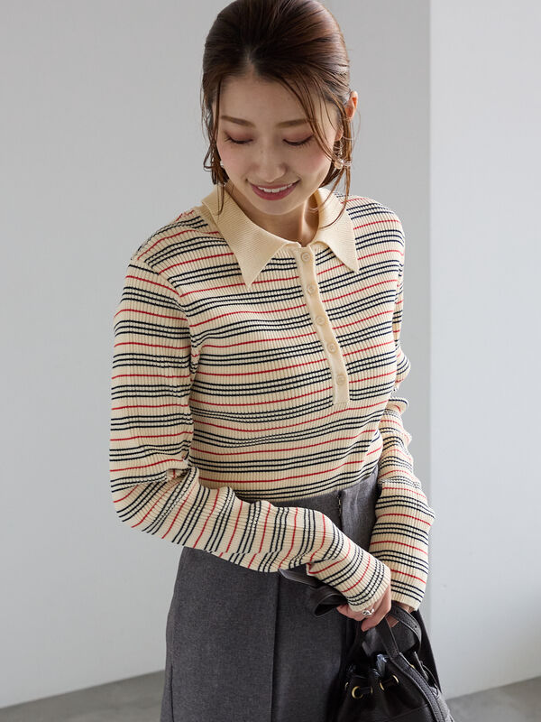 パネルパターンアソートリブポロニット(ベージュ)|Te chichi(テチチ)通販