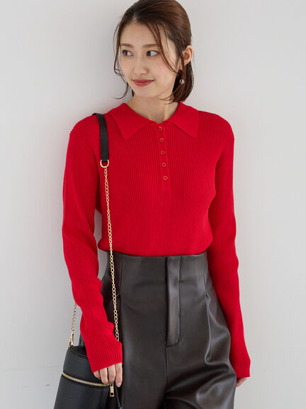 パネルパターンアソートリブポロニット(ブラック/レッド/ベージュ)|Te chichi(テチチ)通販