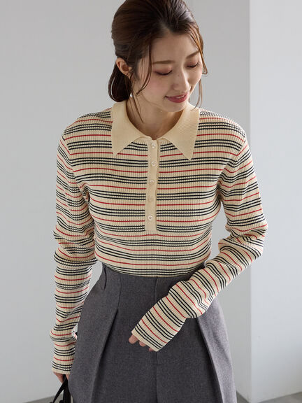 パネルパターンアソートリブポロニット(ブラック/レッド/ベージュ)|Te chichi(テチチ)通販