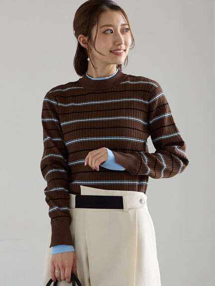 配色レイヤードリブニットプルオーバー(グレー/ブラウン/ネイビー)|Te chichi(テチチ)通販