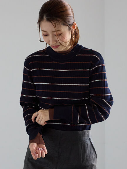 配色レイヤードリブニットプルオーバー(グレー/ブラウン/ネイビー)|Te chichi(テチチ)通販