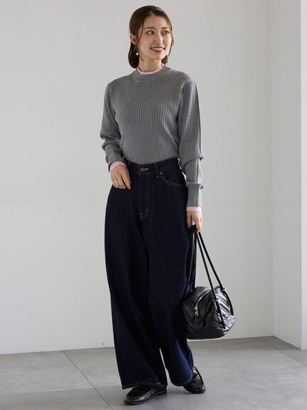 配色レイヤードリブニットプルオーバー(グレー/ブラウン/ネイビー)|Te chichi(テチチ)通販