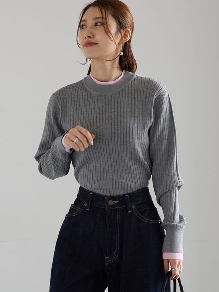 配色レイヤードリブニットプルオーバー(グレー/ブラウン/ネイビー)|Te chichi(テチチ)通販