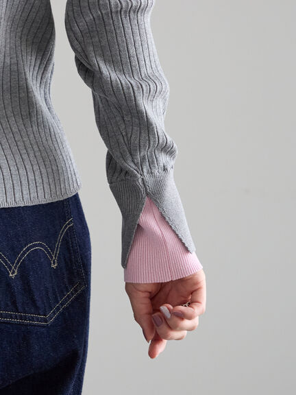 配色レイヤードリブニットプルオーバー(グレー/ブラウン/ネイビー)|Te chichi(テチチ)通販