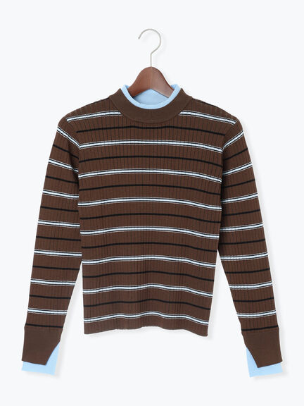 配色レイヤードリブニットプルオーバー(グレー/ブラウン/ネイビー)|Te chichi(テチチ)通販