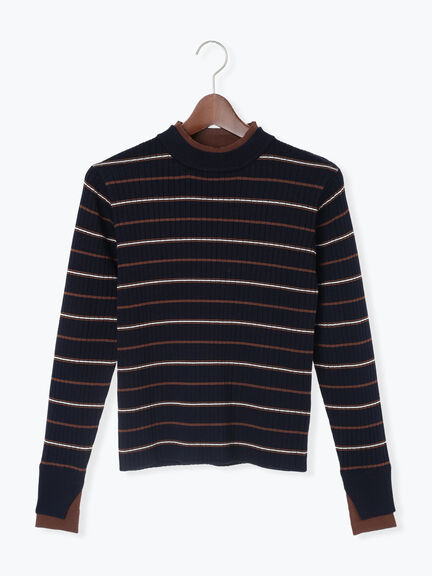 配色レイヤードリブニットプルオーバー(グレー/ブラウン/ネイビー)|Te chichi(テチチ)通販