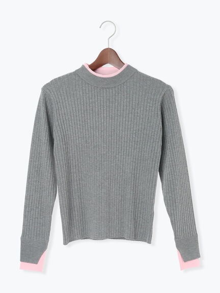 配色レイヤードリブニットプルオーバー(グレー/ブラウン/ネイビー)|Te chichi(テチチ)通販