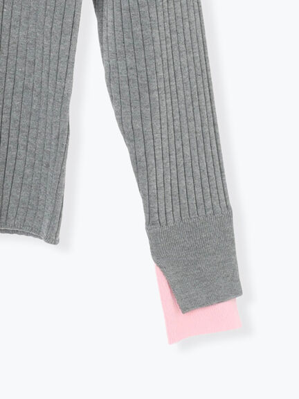 配色レイヤードリブニットプルオーバー(グレー/ブラウン/ネイビー)|Te chichi(テチチ)通販