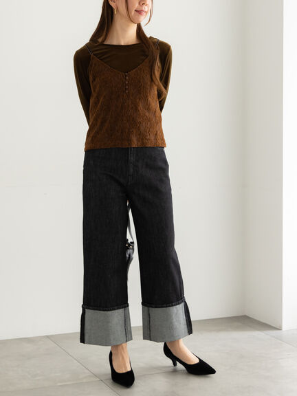 起毛レース前後2WAYキャミブラウス(ブラック/ブラウン)|Te chichi(テチチ)通販