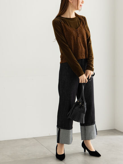 起毛レース前後2WAYキャミブラウス(ブラック/ブラウン)|Te chichi(テチチ)通販