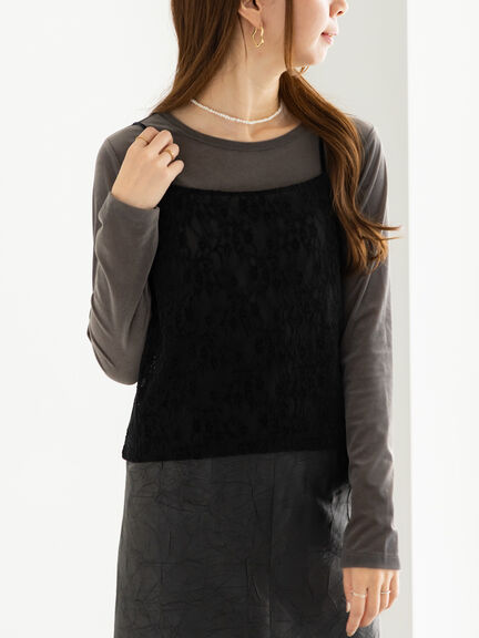 起毛レース前後2WAYキャミブラウス(ブラック/ブラウン)|Te chichi(テチチ)通販