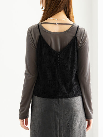 起毛レース前後2WAYキャミブラウス(ブラック/ブラウン)|Te chichi(テチチ)通販