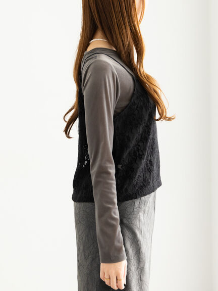 起毛レース前後2WAYキャミブラウス(ブラック/ブラウン)|Te chichi(テチチ)通販