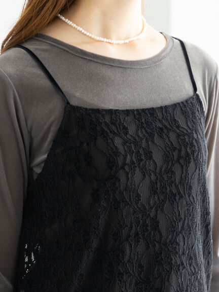 起毛レース前後2WAYキャミブラウス(ブラック/ブラウン)|Te chichi(テチチ)通販