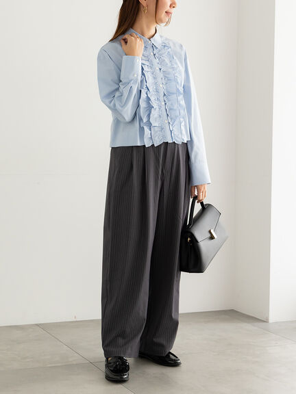 フリルクロップトシャツ(オフホワイト/サックスブルー)|Te chichi(テチチ)通販