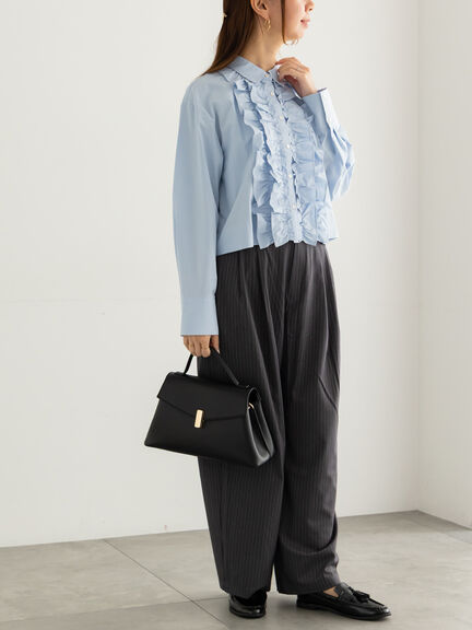 フリルクロップトシャツ(オフホワイト/サックスブルー)|Te chichi(テチチ)通販