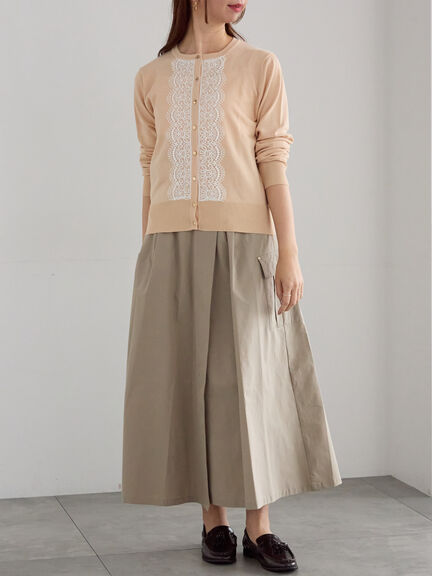 フロントレースクルーネックカーディガン(グレー/ブラック/ベージュ)|Te chichi(テチチ)通販