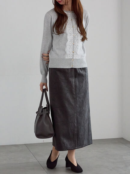 フロントレースクルーネックカーディガン(グレー/ブラック/ベージュ)|Te chichi(テチチ)通販