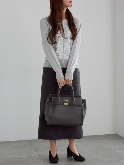 フロントレースクルーネックカーディガン(グレー/ブラック/ベージュ)|Te chichi(テチチ)通販