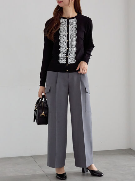 フロントレースクルーネックカーディガン(グレー/ブラック/ベージュ)|Te chichi(テチチ)通販