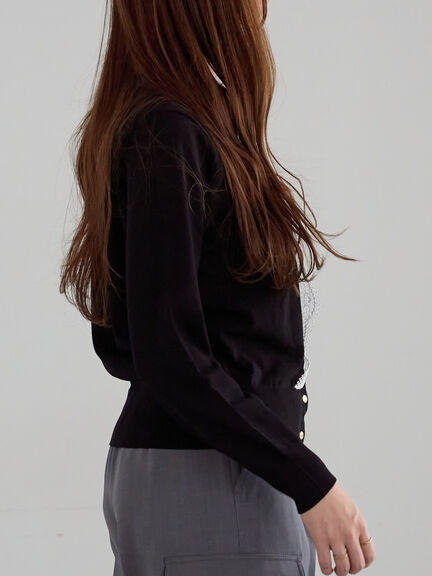 フロントレースクルーネックカーディガン(グレー/ブラック/ベージュ)|Te chichi(テチチ)通販