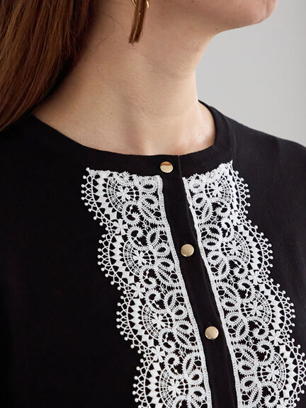 フロントレースクルーネックカーディガン(グレー/ブラック/ベージュ)|Te chichi(テチチ)通販