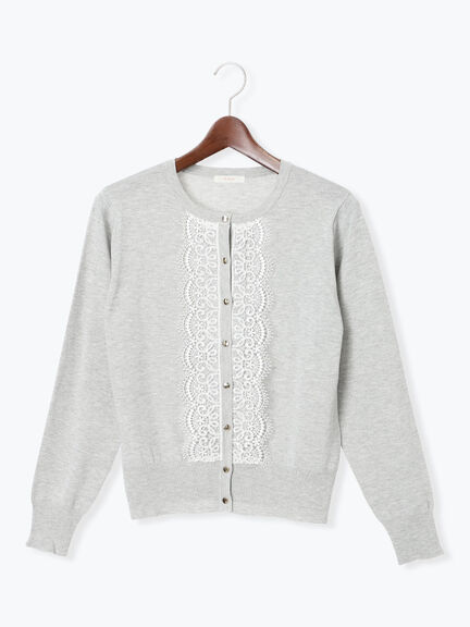 フロントレースクルーネックカーディガン(グレー/ブラック/ベージュ)|Te chichi(テチチ)通販