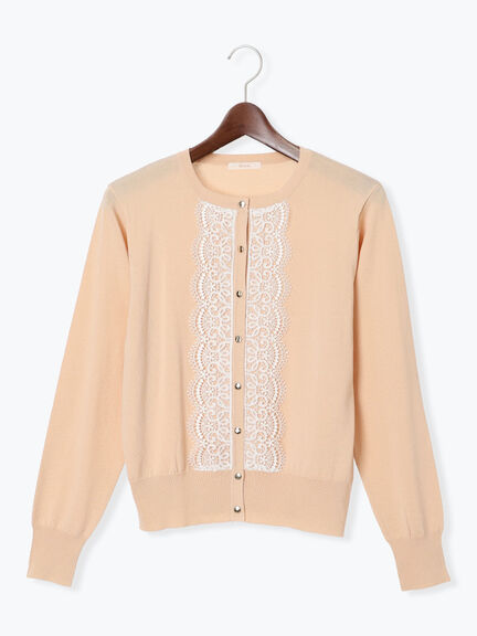 フロントレースクルーネックカーディガン(グレー/ブラック/ベージュ)|Te chichi(テチチ)通販