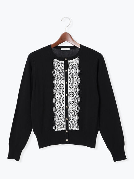 フロントレースクルーネックカーディガン(グレー/ブラック/ベージュ)|Te chichi(テチチ)通販