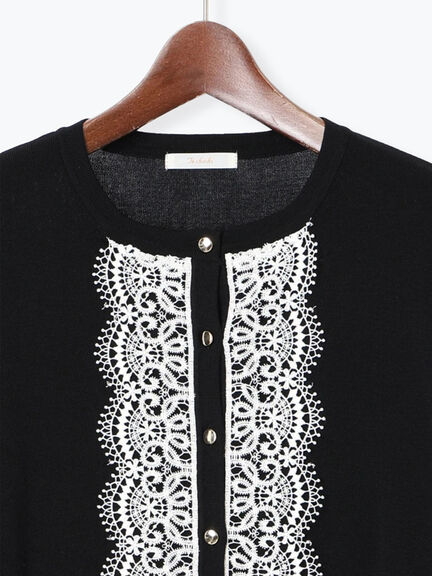 フロントレースクルーネックカーディガン(グレー/ブラック/ベージュ)|Te chichi(テチチ)通販