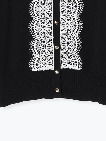 フロントレースクルーネックカーディガン(グレー/ブラック/ベージュ)|Te chichi(テチチ)通販