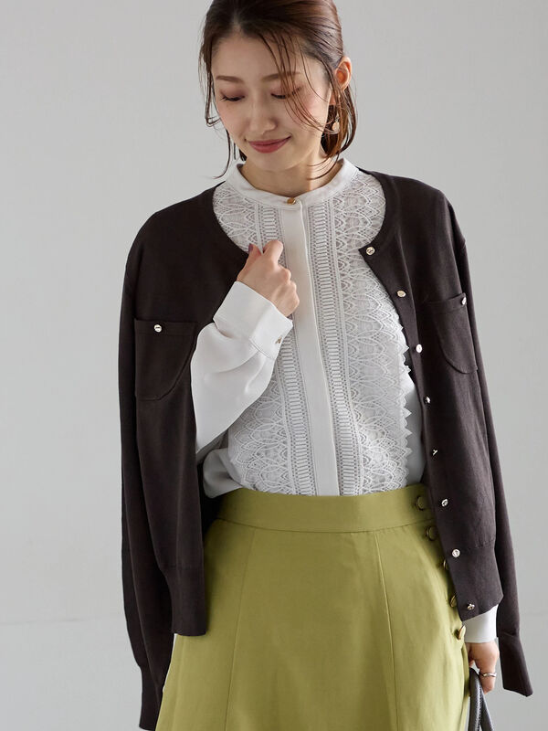 ポケットデザインクルーネックカーディガン(ブラック)|Te chichi(テチチ)通販