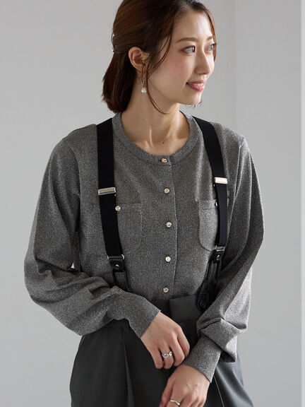 ポケットデザインクルーネックカーディガン(チャコールグレー/ブラック/ピンク/ブルー)|Te chichi(テチチ)通販