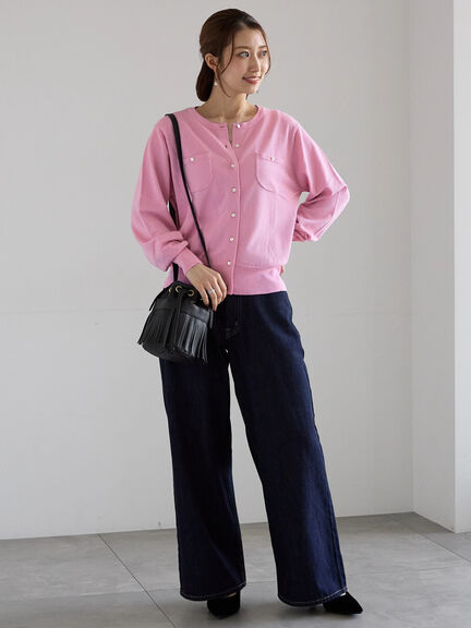 ポケットデザインクルーネックカーディガン(チャコールグレー/ブラック/ピンク/ブルー)|Te chichi(テチチ)通販