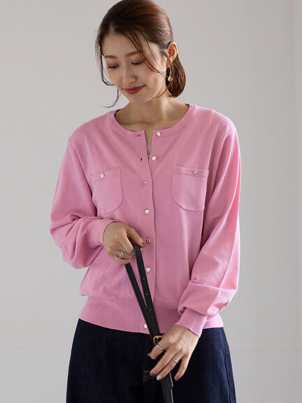 ポケットデザインクルーネックカーディガン(チャコールグレー/ブラック/ピンク/ブルー)|Te chichi(テチチ)通販