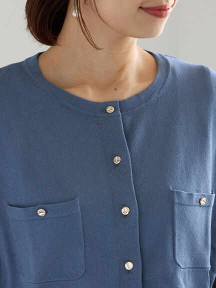 ポケットデザインクルーネックカーディガン(チャコールグレー/ブラック/ピンク/ブルー)|Te chichi(テチチ)通販