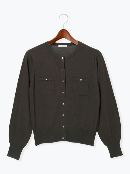 ポケットデザインクルーネックカーディガン(チャコールグレー/ブラック/ピンク/ブルー)|Te chichi(テチチ)通販