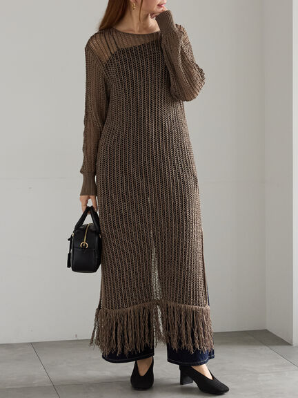 フリンジメッシュニットワンピース《2025Autumn catalog vol.2 item》(オフホワイト/モカ)|Te chichi(テチチ)通販
