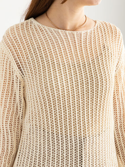 フリンジメッシュニットワンピース《2025Autumn catalog vol.2 item》(オフホワイト/モカ)|Te chichi(テチチ)通販