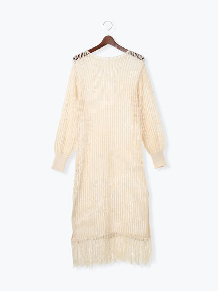 フリンジメッシュニットワンピース《2025Autumn catalog vol.2 item》(オフホワイト/モカ)|Te chichi(テチチ)通販