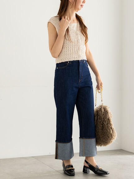 スラブヤーンニットベスト(チャコールグレー/ライトベージュ)|Te chichi(テチチ)通販