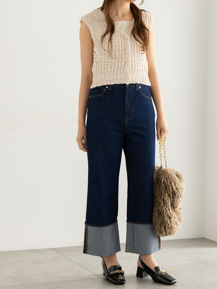 スラブヤーンニットベスト(チャコールグレー/ライトベージュ)|Te chichi(テチチ)通販